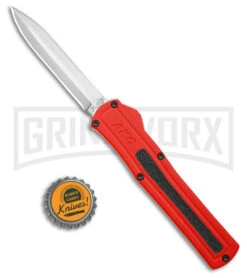 AKC F-20 Red Aluminum DBL Dagger OTF Automatic Knife - Satin Plain -Best Knife Shop AKC F 20 DA Dagger OTF Auto Red Aluminum Satin BHQ 179208 jr bottlecap large