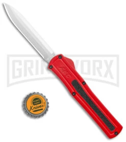 AKC F-20 Red D/A OTF Automatic Knife - Satin Plain -Best Knife Shop AKC F 20 DA Dagger OTF Auto Red Satin BHQ 140483 jr bottlecap large