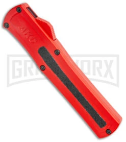 AKC F-20 Red D/A OTF Automatic Knife - Satin Plain -Best Knife Shop AKC F 20 DA Dagger OTF Auto Red Satin BHQ 140483 jr spine large