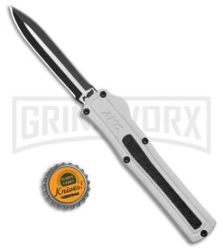 AKC F-20 White Aluminum D/A Dagger OTF Automatic Knife - Two Tone Plain -Best Knife Shop AKC F 20 DA Dagger OTF Auto White Aluminum TT BHQ 179206 jr bottlecap large