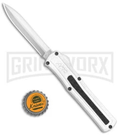 AKC F-20 White D/A OTF Automatic Knife - Dagger Satin Plain -Best Knife Shop AKC F 20 DA Dagger OTF Auto White Satin BHQ 141065 jr bottlecap 2 large
