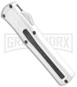 AKC F-20 White D/A OTF Automatic Knife - Dagger Satin Plain -Best Knife Shop AKC F 20 DA Dagger OTF Auto White Satin BHQ 141065 jr spine 2 large