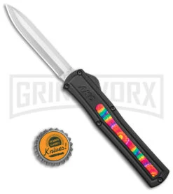 AKC F-20 Black W/ Tie Dye Inlay D/A OTF Automatic Knife - Satin Plain -Best Knife Shop AKC F 20 DA SP OTF Auto Black Tie Dye Inlay Satin BHQ 152893 jr bottlecap large