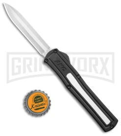 AKC F-20 Black W/ White Inlay D/A OTF Automatic Knife - Satin Plain 9 AKC F-20 Black W/ White Inlay D/A OTF Automatic Knife - Satin Plain -Best Knife Shop AKC F 20 DA SP OTF Auto Black White Inlay Satin BHQ 152917 jr bottlecap large