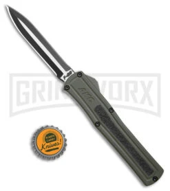 AKC F-20 OD Green Aluminum Dagger OTF Automatic Knife - 2-Tone Black Plain -Best Knife Shop AKC F 20 Dagger OTF Auto OD Green Aluminum TT Black BHQ 179398 jr bottlecap large
