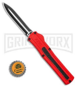 AKC F-20 D/A Dagger Dark Red Aluminum OTF Automatic Knife - Two Tone Plain -Best Knife Shop AKC F20 DA Dagger OTF AK Red Alum 3in Two Tone BHQ 178590 td size large