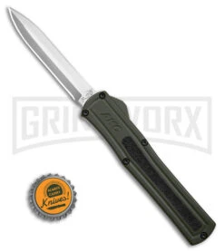 AKC F-20 D/A OTF OD Green Aluminum Automatic Knife - Satin Plain -Best Knife Shop AKC F20 DA OTF AK Dagger OD Green Alum 3in Satin BHQ 178613 td size large
