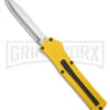 AKC F-20 D/A Dagger Yellow Aluminum OTF Automatic Knife - Satin Plain -Best Knife Shop AKC F20 DA OTF AK Dagger yellow Alum 3in Satin BHQ 178761 td large