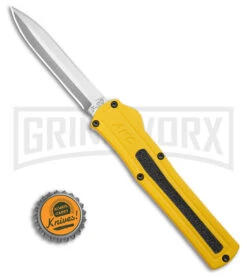 AKC F-20 D/A Dagger Yellow Aluminum OTF Automatic Knife - Satin Plain -Best Knife Shop AKC F20 DA OTF AK Dagger yellow Alum 3in Satin BHQ 178761 td size large