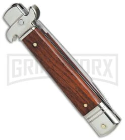 AKC 7.75" Bill DeShivs Leverletto Cocobolo Automatic Knife - Flat Grind -Best Knife Shop AKC Leverletto 7 75in cocobolo satin flat BHQ 75617 er side large