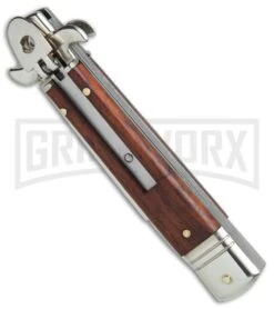 AKC 7.75" Bill DeShivs Leverletto Cocobolo Automatic Knife - Flat Grind -Best Knife Shop AKC Leverletto 7 75in cocobolo satin flat BHQ 75617 er spine large