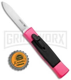 AKC Minion Concord Hot Pink OTF Automatic Knife - Flat Satin Plain -Best Knife Shop AKC Minion Concord OTF Hot Pink BHQ 72004 jr bottlecap large
