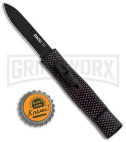 AKC Minion Concord Sim Carbon Fiber OTF Automatic Knife - Black Flat -Best Knife Shop AKC Minion Concord Slim CF OTF Auto Black Flat GX 33108 jr bottlecap large