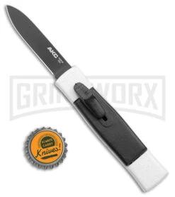 AKC Minion Concord White/Black OTF Automatic Knife - Flat Grind Black Plain -Best Knife Shop AKC Minion Concord White Black OTF Auto Flat Grind Black Plain GX 14514 jr bottlecap large