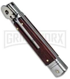 AKC 7.75" Slimline Lever Lock Cocobolo Automatic Knife - Flat -Best Knife Shop AKC Slimline LL Auto Cocobolo Satin Flat BHQ 79857 jr spine large