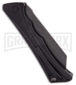 AKC Smarty Black Automatic Knife Reverse Tanto - Black SW Plain -Best Knife Shop AKC Smarty Automatic Knife Button Lock Black Aluminum Stonewash side kc large