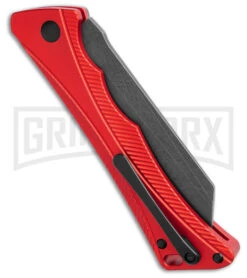 AKC Smarty Red W/Black Bolster Automatic Knife Reverse Tanto - Black SW Plain -Best Knife Shop AKC Smarty Automatic Knife Red w Black Bolster 3.3in Black Stonewash BHQ 184758 hd side large