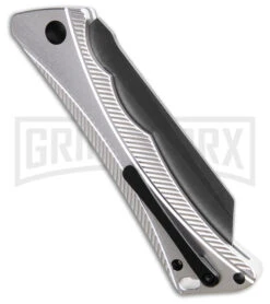 AKC Smarty Silver W/Black Bolster Automatic Knife Reverse Tanto - Black SW Plain -Best Knife Shop AKC Smarty Automatic Knife Silver w Black Bolster 3.3in Black Stonewash BHQ 185812 hd side large