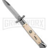 AKC 9" Italian Stiletto Swinguard Sim Ivory Automatic Knife - Polish Plain 1 AKC 9" Italian Stiletto Swinguard Sim Ivory Automatic Knife - Polish Plain -Best Knife Shop AKC Swinguard 9in Automatic Italian Stiletto Sim Ivory 4in Polish Bayonet BHQ 18088620hd large