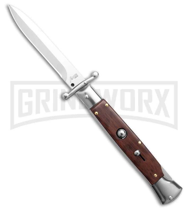AKC 9" Snakewood Auto Swinguard Knife Italian Stiletto W/ Case - Satin Plain 3 AKC 9" Snakewood Auto Swinguard Knife Italian Stiletto W/ Case - Satin Plain