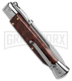 AKC 9" Snakewood Auto Swinguard Knife Italian Stiletto W/ Case - Satin Plain 9 AKC 9" Snakewood Auto Swinguard Knife Italian Stiletto W/ Case - Satin Plain -Best Knife Shop AKC Swinguard 9in Automatic Italian Stiletto Snakewood with Case BHQ 189014 td side large