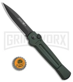 AKC X-treme Ace Dark Green Automatic Knife - Black Plain -Best Knife Shop AKC X TREME ACE Side Opening Automatic Knife Green Black BHQ 100385 kp bottle cap large
