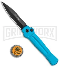 AKC X-treme ACE Light Blue Automatic Knife - Black -Best Knife Shop AKC X treme Ace Auto Light Blue Black ACE LBLB BHQ 115396 jr bottlecap large