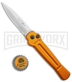 AKC X-treme Ace Orange Automatic Knife - Satin Plain -Best Knife Shop AKC X treme Ace Auto Orange Satin BHQ 136149 jr bottlecap large
