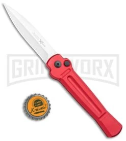 AKC X-treme Ace Red Automatic Knife - Satin Plain -Best Knife Shop AKC X treme Ace Auto Red Satin BHQ 105468 jr bottlecap large