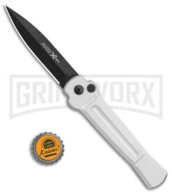 AKC X-treme Ace Silver Black Automatic Knife 9 AKC X-treme Ace Silver Black Automatic Knife -Best Knife Shop AKC X treme Ace Auto Silver Black BHQ 113942 jr bottlecap large