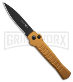 AKC X-treme Ace1 Gold Aluminum Automatic Knife - Black Plain
