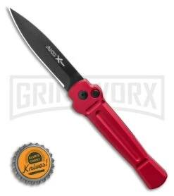 AKC X-treme Ace Red Automatic Knife - Black Plain -Best Knife Shop AKC X treme Ace Automatic Knife Red 3.6 Black BHQ 123056 LS Bottlecap large