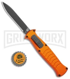 AKC X-treme EVO Orange OTF Automatic Knife - Black Plain -Best Knife Shop AKC X treme EVO OTF Auto Orange Black BHQ 105416 jr bottlecap large