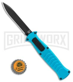 AKC X-treme EVO Blue OTF Automatic Knife - Black Plain -Best Knife Shop AKC X treme EVO OTF Automatic Knife Blue 3.5in Black EVO LBB BHQ 114336 LS Bottlecap large