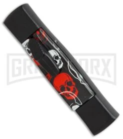 AKC Minion Concord Red/White Skull OTF Automatic Knife - Black Flat -Best Knife Shop AKC minion concord red white skull black flat BP 19001 er side large
