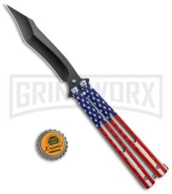 American Flag Balisong Butterfly Knife Black - Blade Pain -Best Knife Shop American Flag Balisong Butterfly Black Blade BF 202 5 GX 37597 jr bottlecap large