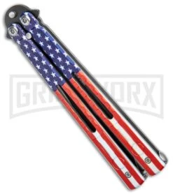 American Flag Balisong Butterfly Knife Black - Blade Pain -Best Knife Shop American Flag Balisong Butterfly Black Blade BF 202 5 GX 37597 jr side large
