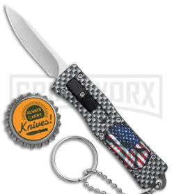 American Flag Mini Dog Tag Gray Carbon Fiber D/A OTF Auto Knife -Satin Plain -Best Knife Shop American Flag Mini Dog Tag CF DA Auto Satin BHQ 175038 jr bottlecap large