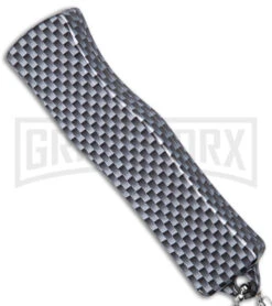 American Flag Mini Dog Tag Gray Carbon Fiber D/A OTF Auto Knife -Satin Plain -Best Knife Shop American Flag Mini Dog Tag CF DA Auto Satin BHQ 175038 jr side large