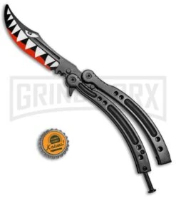 Andux CS Black Balisong Butterfly Trainer - Shark Bomber Plain -Best Knife Shop Andux C S Black Balisong Butterfly Trainer Shark Bomber Plain A0002818 BP 24573 jr bottlecap large