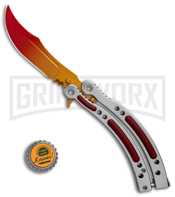 Andux CS Balisong Silver Butterfly Knife W/ Red Inlays - Bowie Gold/Red Plain 6 Andux CS Balisong Silver Butterfly Knife W/ Red Inlays - Bowie Gold/Red Plain - Image 4