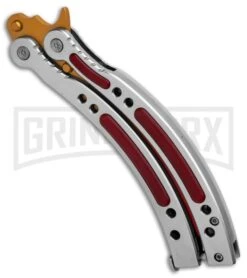 Andux CS Balisong Silver Butterfly Knife W/ Red Inlays - Bowie Gold/Red Plain 8 Andux CS Balisong Silver Butterfly Knife W/ Red Inlays - Bowie Gold/Red Plain -Best Knife Shop Andux CS Balisong Silver Butterfly Red Inlays Bowie Gold Red Plain GX 32299 er spine large