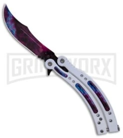 Andux CS Balisong White Butterfly Knife W/ Stardust Inlays - Bowie Stardust