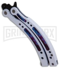 Andux CS Balisong White Butterfly Knife W/ Stardust Inlays - Bowie Stardust -Best Knife Shop Andux CS Balisong White Butterfly Stardust Inlays Bowie Stardust GX 32298 er spine large
