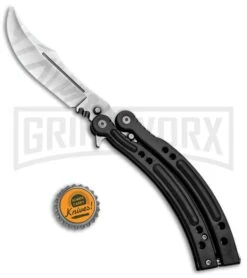 Andux CS Black Balisong Butterfly Knife W/ Black Inlays - Bowie Satin Plain -Best Knife Shop Andux CS Black Balisong Butterfly Black Inlays Bowie Satin Plain PK 8 GX 33140 jr bottlecap large