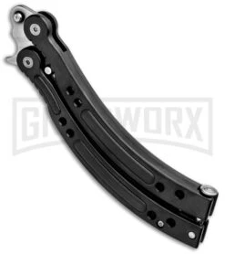 Andux CS Black Balisong Butterfly Knife W/ Black Inlays - Bowie Satin Plain -Best Knife Shop Andux CS Black Balisong Butterfly Black Inlays Bowie Satin Plain PK 8 GX 33140 jr side large
