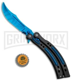 Andux CS Black Balisong Butterfly Knife W/ Blue Inlays - Bowie Blue Plain -Best Knife Shop Andux CS Black Balisong Butterfly Blue Inlays Bowie Blue Plain PBF4T BF310477 4 GX 33138 jr bottlecap large