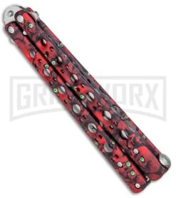 Andux Skull Fly Red Butterfly Trainer - Satin -Best Knife Shop Andux Skull Fly Red Butterfly Trainer Satin A0001988 BP 24586 jr side large