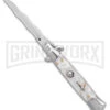 9" Anomaly Stiletto White Pearlex Automatic Knife - Kriss Satin Plain 1 9" Anomaly Stiletto White Pearlex Automatic Knife - Kriss Satin Plain -Best Knife Shop Anomally 9in Stiletto White Pearlex Auto Satin Kriss BHQ 163544 jr large