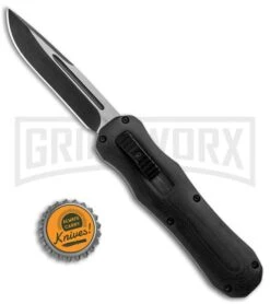 Atomic D/A Black G-10 OTF Automatic Knife - Drop Point Two Tone Plain -Best Knife Shop Atomic DA Black G 10 OTF Auto DP TT Plain GX 33379 jr bottlecap large